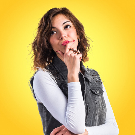 Pretty woman thinkingの写真素材