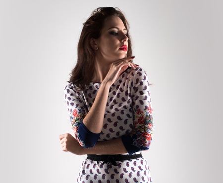 Beautiful model woman posing  in studioの写真素材