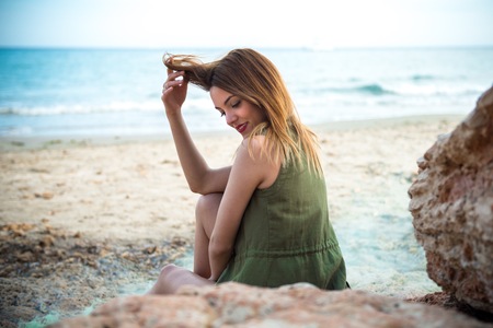 Beautiful girl outdoor with with smoke bombの写真素材