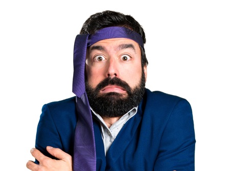 Crazy and drunk businessman freezingの写真素材