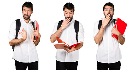 Student man making surprise gestureの写真素材