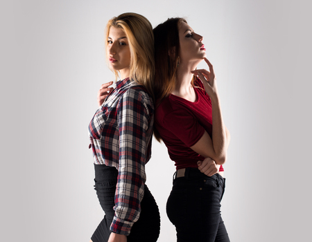 Two beautiful models posingの写真素材