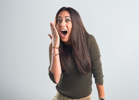 woman doing surprise gestureの写真素材