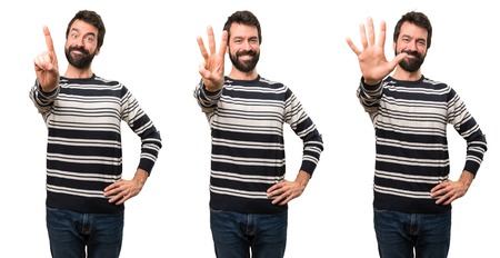 Set of Man with beard counting five, three and one