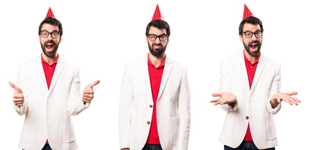 Set of Sad brunette man with glasses in a partyの写真素材