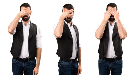 Set of Cool man covering his eyesの写真素材