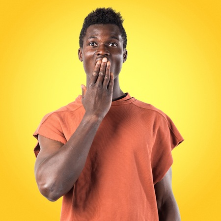 Handsome black man doing surprise gestureの写真素材