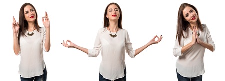 Pretty young girl in zen positionの写真素材