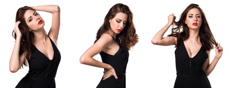 Set of Beautiful model woman posing  in studioの写真素材