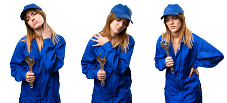 Set of Delivery woman with shoulder pain, backache and neck painの写真素材