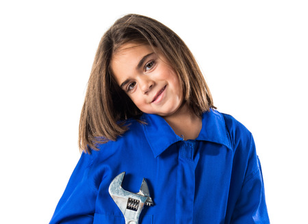 Little girl with mechanic costumeの写真素材