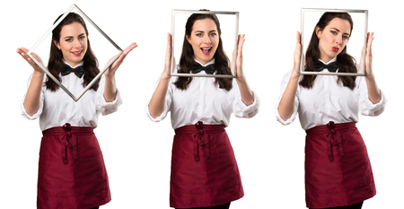 Set of Young beautiful waitress with frameworkの写真素材