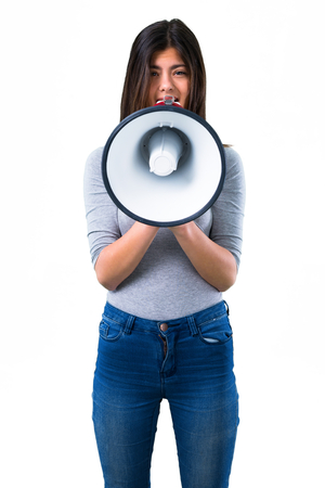 Teenager girl holding a megaphoneの写真素材