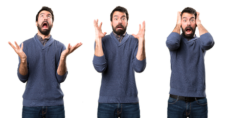 Set of Frustrated handsome brunette man with beardの写真素材