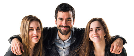 Three friends with black leatherの写真素材