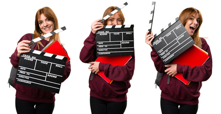 Set of Student woman holding a clapperboardの写真素材