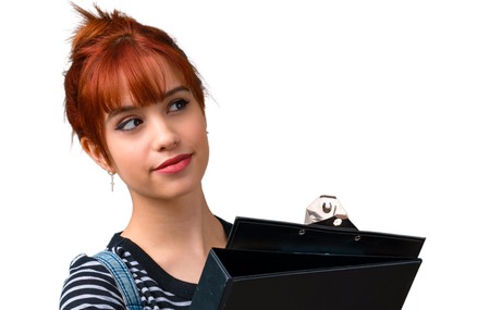 Young student redhead girl with folder