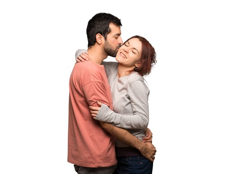 Couple kissing on isolated white background