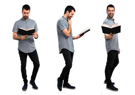 Set of Handsome man reading a bookの写真素材