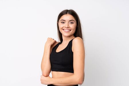 Portrait of beautiful girl over isolated white backgroundの写真素材