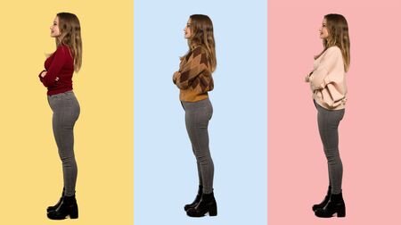 Set of women in lateral position