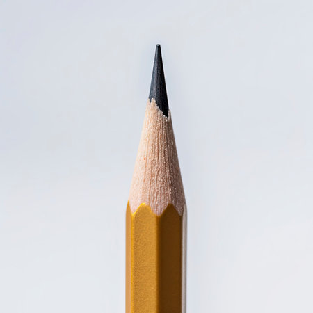 a close-up of a yellow pointed pencilの素材
