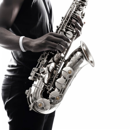 a man holding a saxophone. Generative AIの素材
