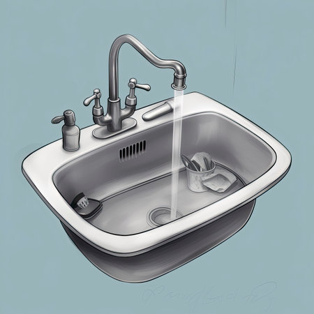 a sink with the faucet open . Generative AIの素材