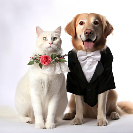 a dog and a cat getting marriedの素材