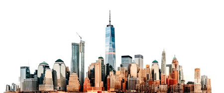 New York City skyline panorama isolated on white background with clipping pathの素材