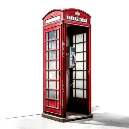 Red telephone booth isolated on a white background. 3d render.の素材