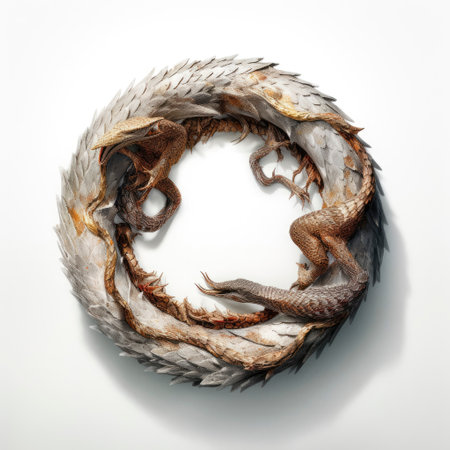 3d rendering of a dragon with feathers on a white background.の素材
