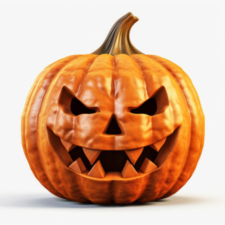 A carved pumpkin with a scary faceの素材