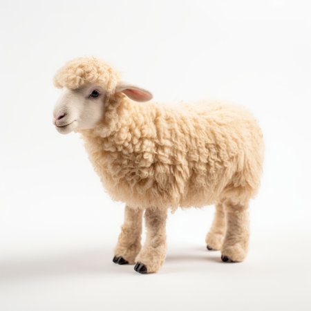 A small sheep standing on a white surfaceの素材
