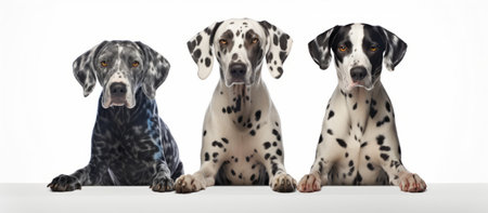 Three dalmatian dogs sitting next to each otherの素材