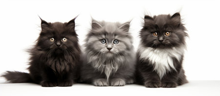 A group of three cats sitting next to each otherの素材