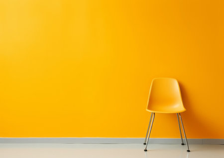 A yellow chair sitting in front of a yellow wallの素材