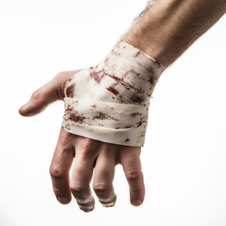 A man's hand with a cast on itの素材