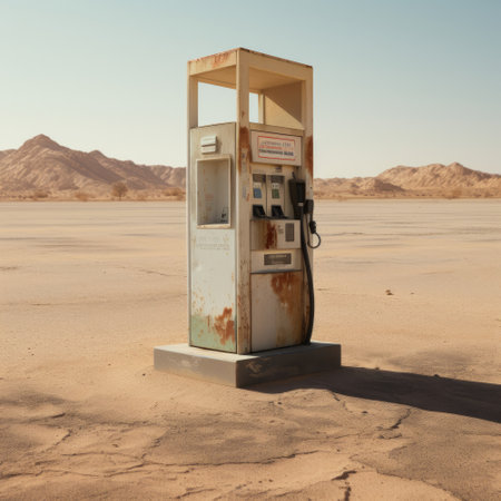 An old gas pump in the middle of a desertの素材