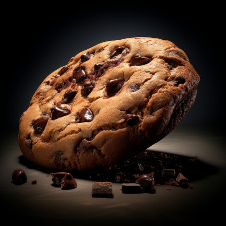 A large chocolate chip cookie on a black backgroundの素材