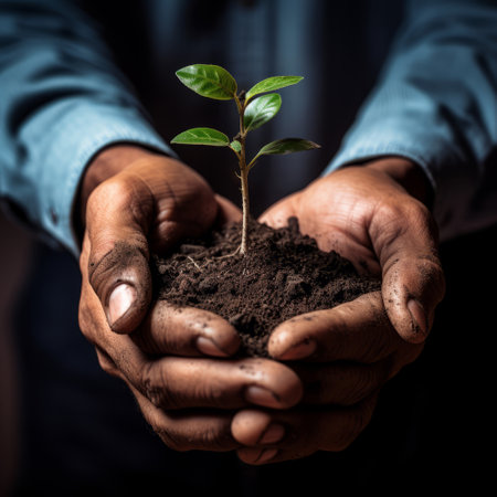 A person holding a plant in their handsの素材