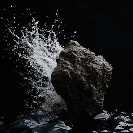 A rock in the water with a splash of water on itの素材