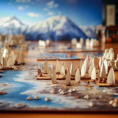 A close up of a board game with sailboatsの素材