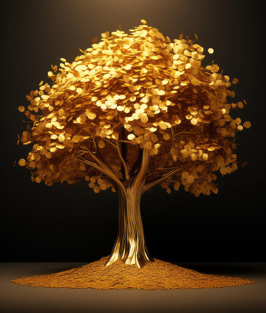 A golden tree with lots of leaves on itの素材