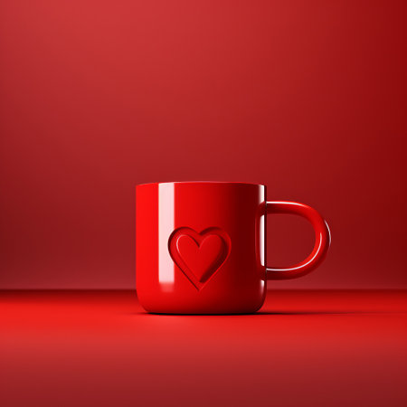 A red coffee mug with a heart on itの素材
