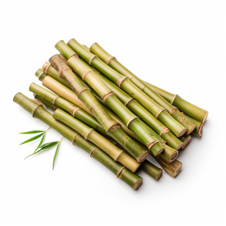 A bunch of green bamboo sticks on a white backgroundの素材