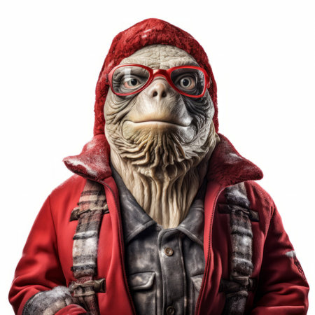 A man wearing a red jacket and a red hatの素材