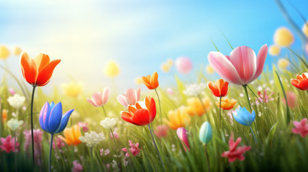 A painting of a field of tulipsの素材