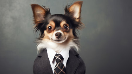 A small dog wearing a suit and tieの素材