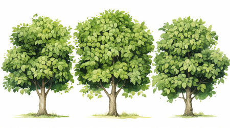 Three trees with green leaves on each of themの素材